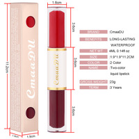 CmaaDu2 en 1 Double tête brillant à lèvres mat velours étanche antiadhésif tasse longue durée rouge à lèvres glaçure rouge à lèvres maquillage teinte à lèvres