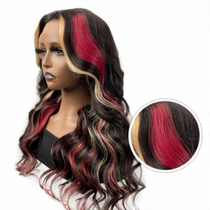 Fascia dei capelli Pre strappata con i capelli del bambino biondo rosso con il nero Highlight ondulato parrucche di colore 13x4 capelli umani in pizzo anteriore parrucche - Product Image 2