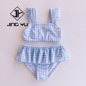 ชุดว่ายน้ำคุณภาพสูง ลายพิมพ์ชายหาด แต่งระบาย สองด้าน รับผลิตตามแบบ OEM ชุดบิกินี่ไนลอนสำหรับเด็กผู้หญิง - Product Image 4