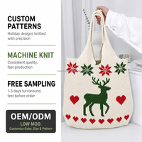 Sac fourre-tout en tricot doux avec motif renne et flocon de neige de Noël, sac à bandoulière pour le shopping, logo personnalisé, faible MOQ, OEM ODM, cadeau de fêtes, vente en gros