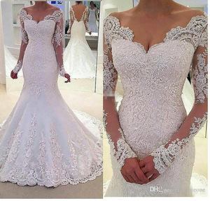 <span class=keywords><strong>Robe</strong></span> <span class=keywords><strong>de</strong></span> <span class=keywords><strong>mariée</strong></span> sirène sexy à queue <span class=keywords><strong>de</strong></span> poisson, col en V, taille <span class=keywords><strong>mi</strong></span>-haute, manches longues, personnalisée S382A - Product Image 5