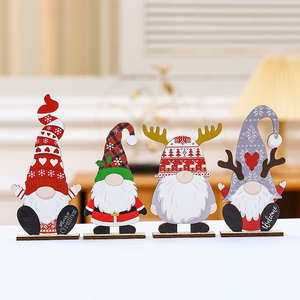 Nuevas decoraciones navideñas transfronterizas: Adorno de escritorio de madera con diseño de anciano sin rostro, decoración navideña DIY. - Product Image 1