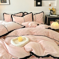 Lait velours 4 pièces hiver chaud housse de couette ensemble Rose lapin en peluche velours ensemble de literie