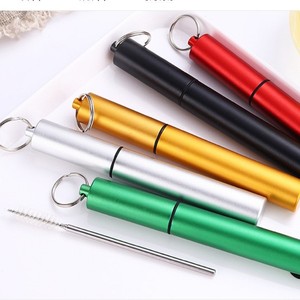 Telescopic Stainless Steel Straw Set 17x125mm Flat Bottom Reusable With Cleaning <b>Brush</b> Colorful Food Grade Washable - Product Image 5