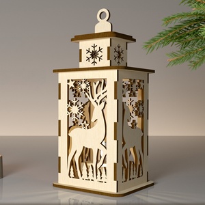 Laser Cut Free Sample Wooden Christmas Lantern Decorations LED Light <b>Box</b> Winter Scene Tabletop Ornament Holiday Festival Decor - Product Image 6