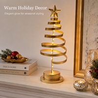 Sapin de Noël en métal pré-éclairé de qualité supérieure, écologique, avec lumières LED blanc chaud et base de support pour une utilisation en intérieur
