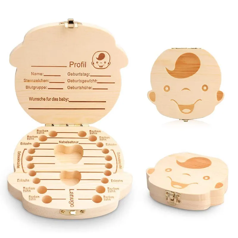 Amazon hot sale Cute Children First Tooth Saver Childhood Memory Wooden Baby Tooth Box Keepsake