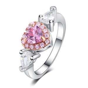 Anello bicolore con cuore rosa per donna, elegante gioiello da dito alla moda - Product Image 1