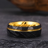 8mm breiter goldener Damaskus-Stahlring, für Herren-Eheringe, hand gehämmerte Textur, Nut-Design, US-Größe 7-13