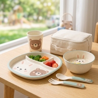 Ensemble de vaisselle pour enfants en fibre de bambou, 5 pièces, qualité alimentaire CPC, assiette, bol, tasse à motifs de dessins animés pour enfants