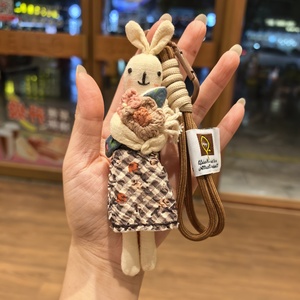 Llavero de coche con diseño de animal lindo 2026, correa para teléfono, muñeco de peluche de conejo 3D, colgante para bolso de mujer, accesorios de ropa, llavero de conejo de tela - Product Image 3