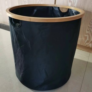<b>Foldable</b> Waterproof Wooden Laundry <b>Basket</b> Black Round Standing Type For Bathroom Clothing Storage Organizer - Product Image 2