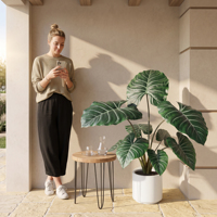 Plante artificielle Alocasia réaliste et écologique, fausse plante oreille d'éléphant avec pot en plastique pour la décoration intérieure