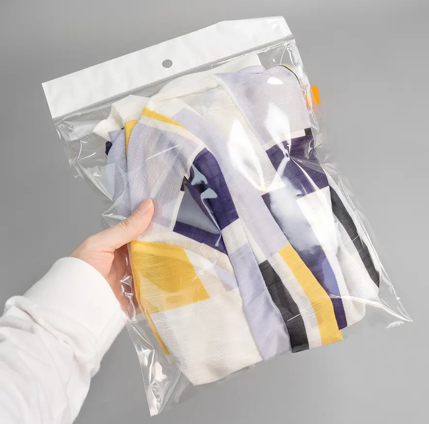 Sacos Ziplock transparente branco com zíper para sacos de plástico com buraco para pendurar, sacola com zíper transparente para venda por atacado, 100 unidades