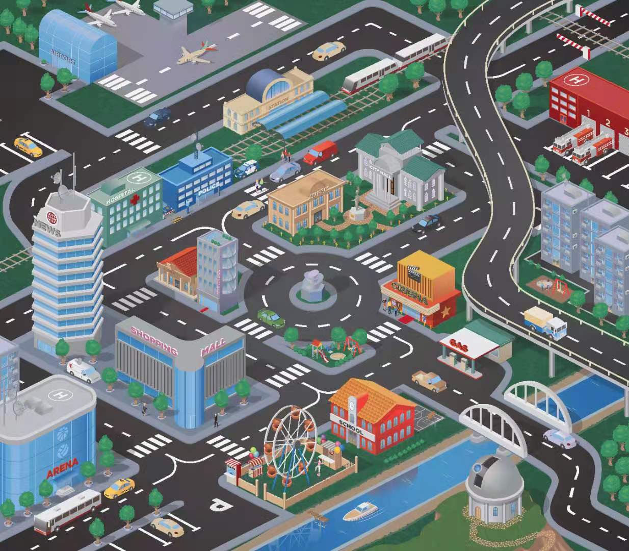 Динозавр строительный грузовик пожарный Военный Город фигурки животных и игровой набор, дорожная система дорожного движения игровой коврик игрушки для детей