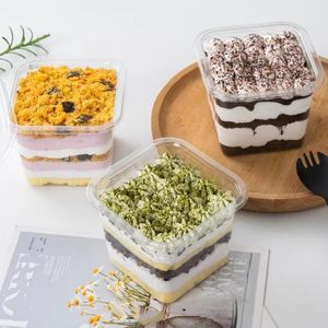 Vente en gros de gobelets en plastique transparent PET carrés de 400 ml, boîtes à gâteaux, boîtes à desserts, boîtes à fruits, boîtes à poudings, boîtes à glaces, boîtes à mousses - Product Image 2