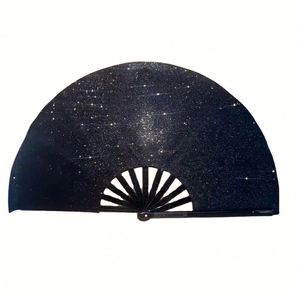 Abanico de Kung Fu Ecológico Grande de 33 cm, Artesanía de Bambú con Brillantina, Pintado a Mano, Artículo Promocional para Fiestas - Product Image 1