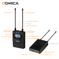 COMICA CVM-WM300II(A) Système de microphone Lavalier sans fil rechargeable UHF à 96 canaux en alliage de zinc (portée de 394 pieds)(2TX + 1RX)