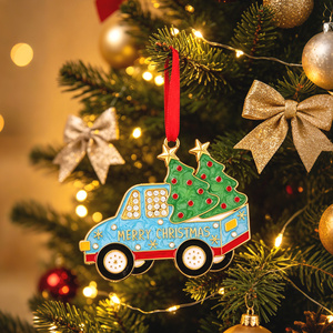 Adorno Navideño de Camión Esmaltado con Diamantes de Imitación, Colgante Metálico para Árbol de Navidad, Decoración Navideña, Regalo para Fiestas - Product Image 1