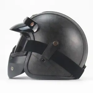 Vier Seizoenen Persoonlijkheid Helm Elektrische Auto 3/4 Half Helm Grote Schildpad Koning Pedaal Retro Lederen Helm