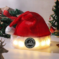 Gorros Navideños con Luces LED, Gorro de Santa Rojo de Felpa, Personalizado para Fiestas