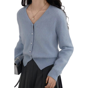 Colore <span class=keywords><strong>blu</strong></span> cielo prezzo di fabbrica in magazzino OEM autunno/inverno <span class=keywords><strong>Cardigan</strong></span> 100% in Cashmere maglia Casual maglione capispalla da <span class=keywords><strong>donna</strong></span> - Product Image 1