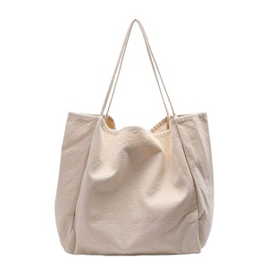 Wholesale Soft Vintage Shoulder Travel <b>Large</b> Capacity Custom Printed Logo Casual Beige Blank Cotton <b>Canvas</b> Tote Shopping <b>Bag</b> - Product Image 1