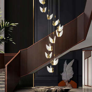 Modern <b>Crystal</b> Swan Pendant Light Hotel Lobby Villa Long Stairwell Decorative Hanging <b>Chandelier</b> - Product Image 1
