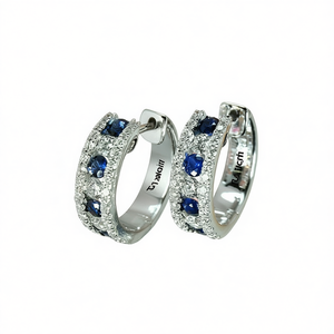 Orecchini Raliem in Oro Bianco con Diamanti e Zaffiro Blu, Taglio Brillante Rotondo, Diamanti Naturali, Stile Classico per Uso Quotidiano Femminile - Product Image 1