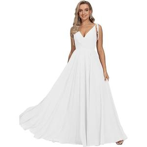 Abiti da sera eleganti da donna, senza maniche, in chiffon, con scollo a V e spalline sottili, per feste, spiaggia ed eventi estivi - Product Image 2