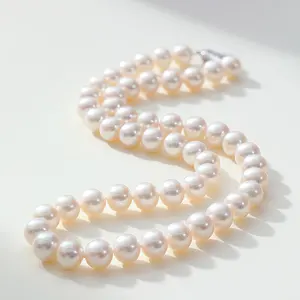 Hot Selling 5A 925 Sterling Silver Freshwater Pearl Necklace 8mm White Beads High Gloss Shiny Trendy Women's Girls' Wedding Gift