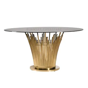 Luxury Fancy Wedding Gold Stainless Steel Modern Center Round Glass Dining Table