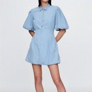 Nuevo Vestido de Verano Transpirable Personalizado, Vestido Camisero Corto de Algodón Suave, Vestido Vaquero Vintage con Pliegues para Mujer - Product Image 1