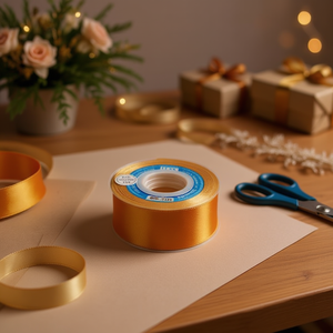 ริบบิ้นผ้าซาตินอิลัน 3.8 ซม. 25 หลา สีทอง D36 - Product Image 2