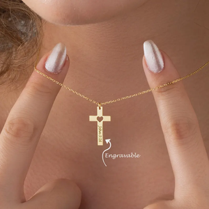 Collar con Colgante de Cruz Cristiana de Latón/Acero Inoxidable, Diseño de Corazón con Versículo de Juan 3:16, Joyería Moderna para Mujer, Superventas - Product Image 3
