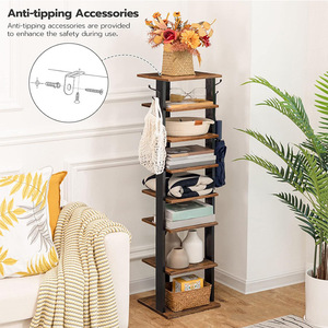 Multi Tiered Iron Wood <b>Shoe</b> Rack Brown <b>Space</b> <b>Saving</b> <b>Storage</b> Unit For Entryway Hallway Balcony Home Use - Product Image 4