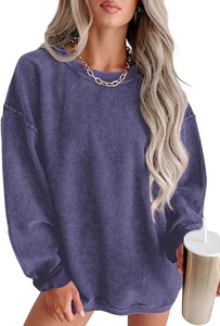 Embroidered Corduroy Jumper Crewneck Wholesale Custom Plain <strong>Ribbed</strong> Heavyweight 400GSM Corded Crew <strong>Neck</strong> <strong>Sweatshirt</strong> for Women - Product Image 4