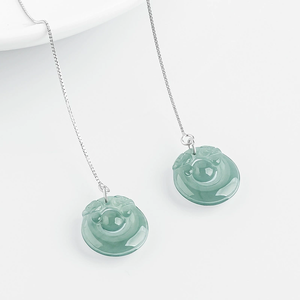 Natural <b>Emerald</b> A-grade Blue Water Double Dragon Playing S925 Silver Ear Wire Forever Star Classic Wedding Ice-grade Jadeite - Product Image 2