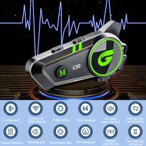 ชุดหูฟังหมวกกันน็อครถจักรยานยนต์ C50สำหรับ2ผู้ขับขี่800เมตรอินเตอร์คอมพร้อมไฟที่มีสีสัน - Product Image 6