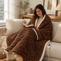 Manta Eléctrica de Felpa Coral a Cuadros de Lujo Color Café, Fabricada por OEM, Personalizada, 50x60 Pulgadas, Control Digital, Cálida y Segura