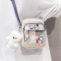Sac à bandoulière en toile contrastée pour femme, style japonais tendance, nouvelle collection printemps 2025, avec fermeture éclair, petit format, idéal pour étudiantes