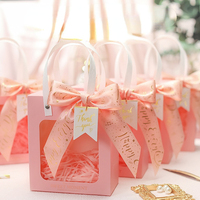 Sacs cadeaux en papier avec fenêtre en PVC unique en carton en gros avec poignée en ruban à nœud papillon