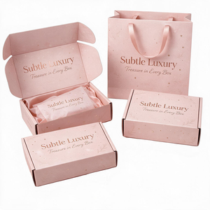 Set di Scatole e Sacchetti Regalo in Carta Ondulata Rosa, Scatola per Spedizioni Personalizzata con Logo, Confezione Regalo per Cosmetici per Piccole Imprese - Product Image 1