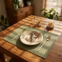 Set de table géométrique en cuir PU tissé gaufré vert clair, imperméable, résistant à la chaleur, antidérapant, pour la décoration de la salle à manger