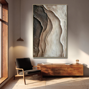 Grande toile de qualité supérieure en plâtre brun texture 3D peinture neutre abstraite art mural décoration intérieure - Product Image 4
