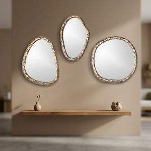 Irregular Brass <b>Wall</b> <b>Mirror</b> <b>Set</b> Handmade Bohemian Style Framed Edge Decorative for Living Room Bedroom - Product Image 2