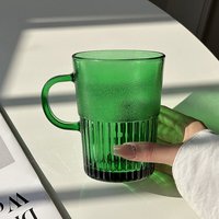 Mug en verre texturé vert, double texture, côtelé, avec poignée, pour café, thé, maison, café, restaurant, vaisselle, cadeau