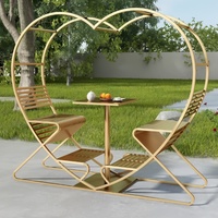 Ensemble de table et de chaises de salle à manger modernes pour l'extérieur, en forme de cœur, en fer forgé, pour jardin, terrasse, hôtel, complexe hôtelier