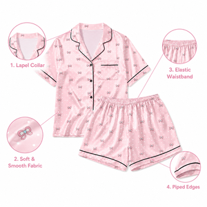 Conjunto <span class=keywords><strong>de</strong></span> Pijama para Damas <span class=keywords><strong>de</strong></span> Honor con Logotipo Personalizado, Bonito Conjunto <span class=keywords><strong>de</strong></span> Pijama Corto <span class=keywords><strong>de</strong></span> Satén con Botones y Lazo Rosa, Ropa <span class=keywords><strong>de</strong></span> Dormir con Ribete en Contraste para Mujer - Product Image 4