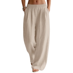 <span class=keywords><strong>Pantaloni</strong></span> in <span class=keywords><strong>Lino</strong></span> da <span class=keywords><strong>Donna</strong></span> a Gamba Larga, Estivi e Fluidi, Abbigliamento da Spiaggia e Vacanza, <span class=keywords><strong>Pantaloni</strong></span> da Viaggio con Vita Elastica e Tasche, Comodi - Product Image 1